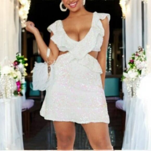 Show Me Your MuMu White Sequin Mini Dress  NWT - Picture 8 of 9